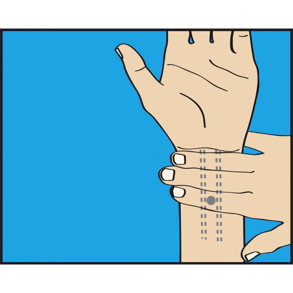 SEA-BAND pahoinvointirannekkeet asetetaan ranteeseessa oikeaan kohtaan