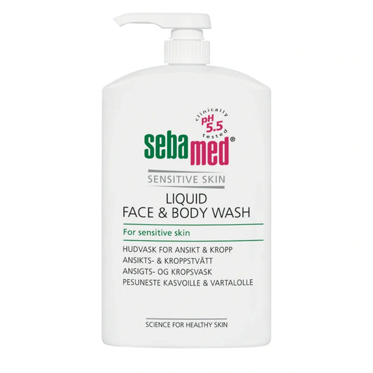 SEBAMED Liquid Face & Body Wash pesuneste pumppupullo 1000 ml pH 5,5 ylläpitää ihon luonnollista tasapainoa