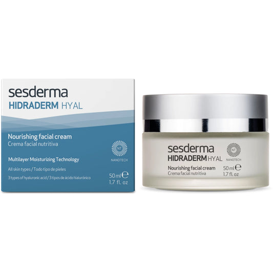 SESDERMA Hidraderm Hyal Nourishing Cream 50 ml kosteuttava kasvovoide, joka kosteuttaa ihoa kolmen eri tyyppisen hyaluronihapon ansiosta