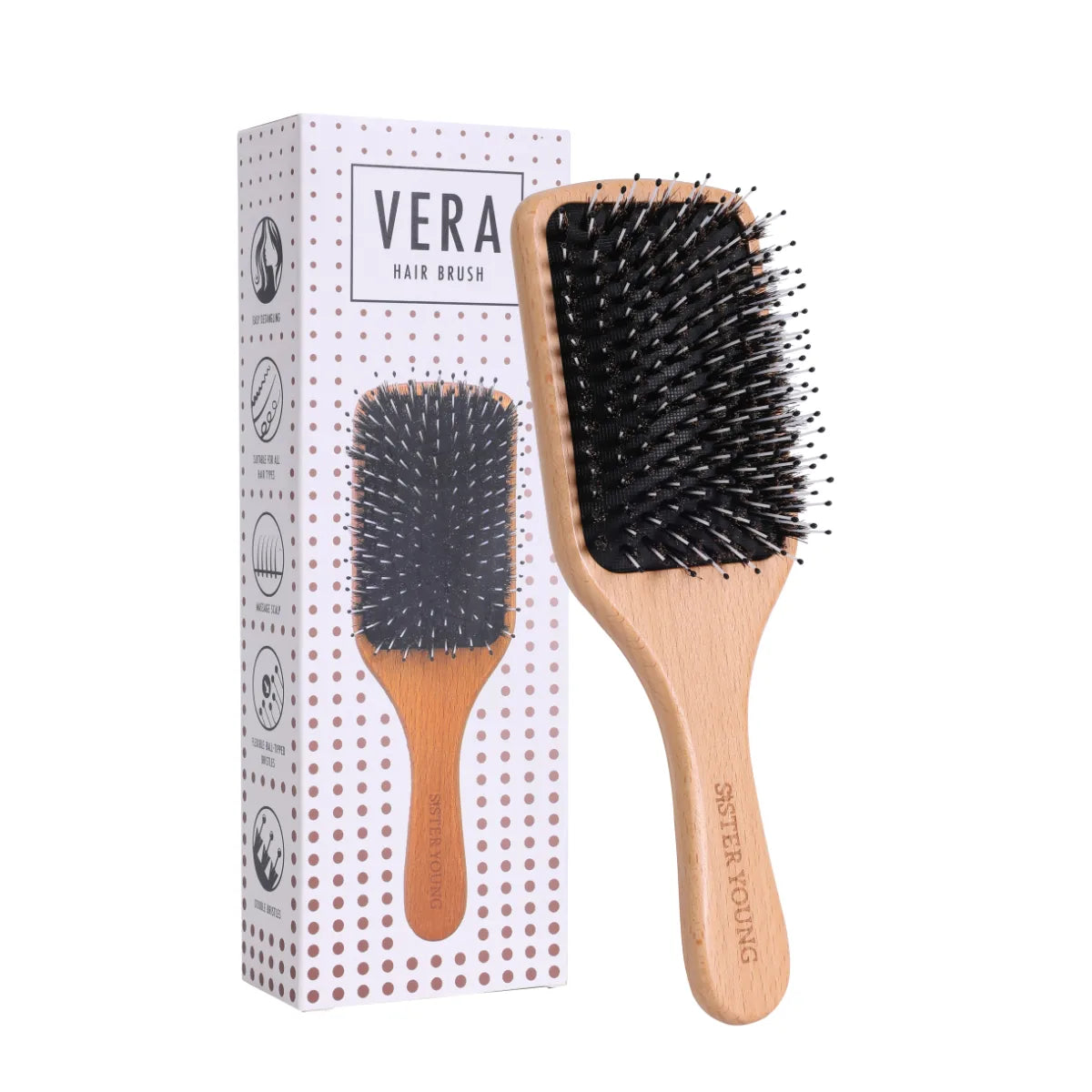 SisterYoung  Vera Wood Brush puinen hiusharja luonnonharjaksilla