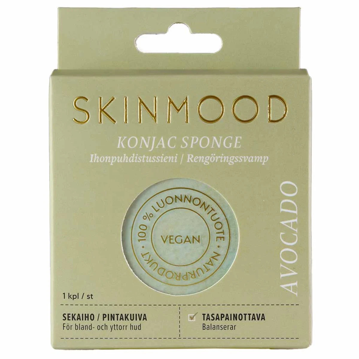 SkinMood Konjac Avokado kasvosieni pintakuivalle ja sekaiholle tasapainottaa