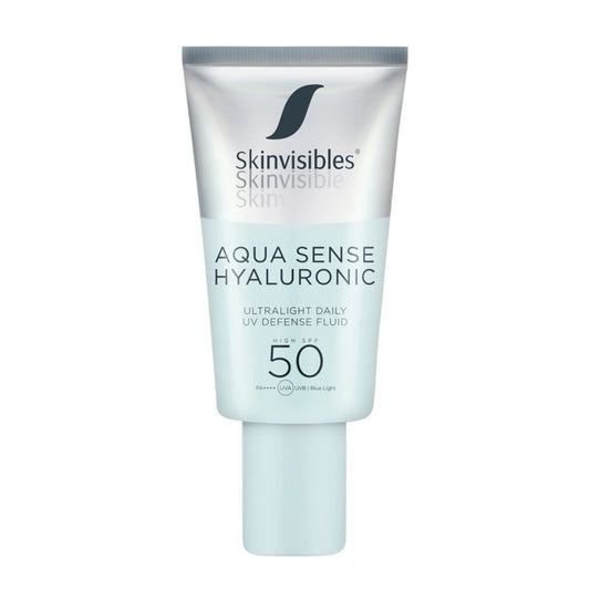 Skinvisibles Aqua Sense Hyaluronic SPF50 50 ml sisältää pienimolekyylistä hyaluronihappoa