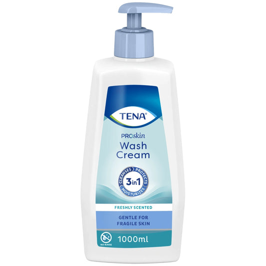TENA Proskin Wash Cream 1000 ml ihon hellään puhdistukseen ilman vettä