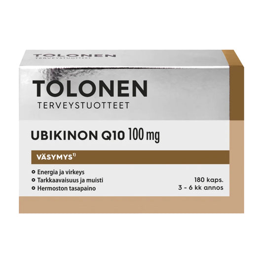 TOLONEN Ubikinon Q10 100 mg kapseli 180 kpl ubikinonia ja B-vitamiineja sisältävä ravintolisä jaksamisen tueksi
