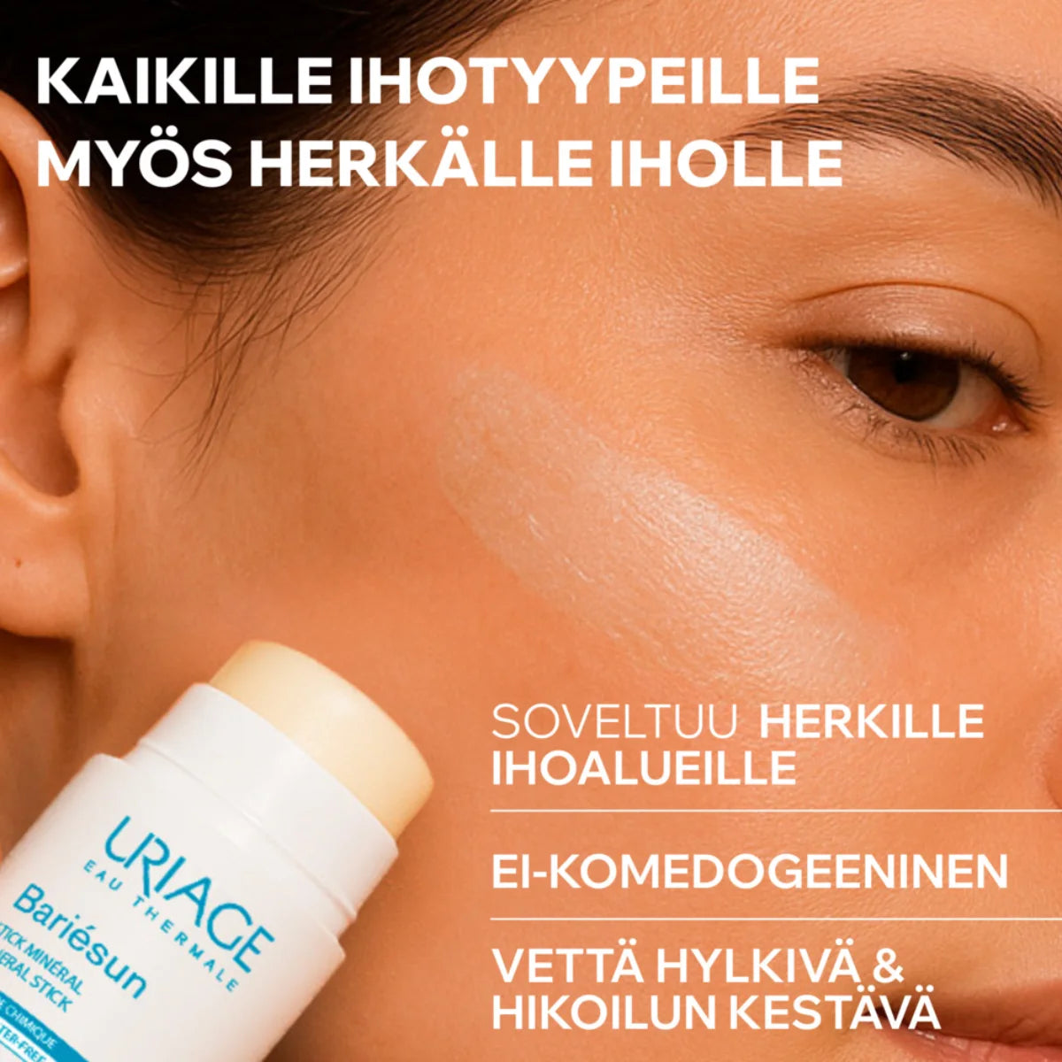 Uriage Bariesun SPF50+ Mineral Stick sopii kaikille ihotyypeille, herkille ihoalueille