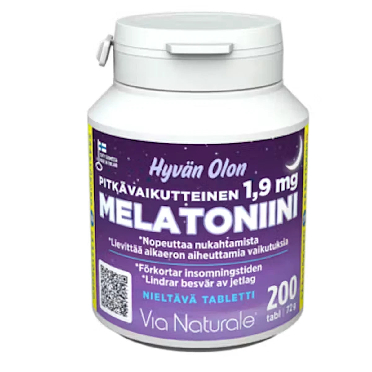 Via Naturale Hyvän Olon Pitkävaikutteinen Melatoniini 1,9 mg 200 tabl