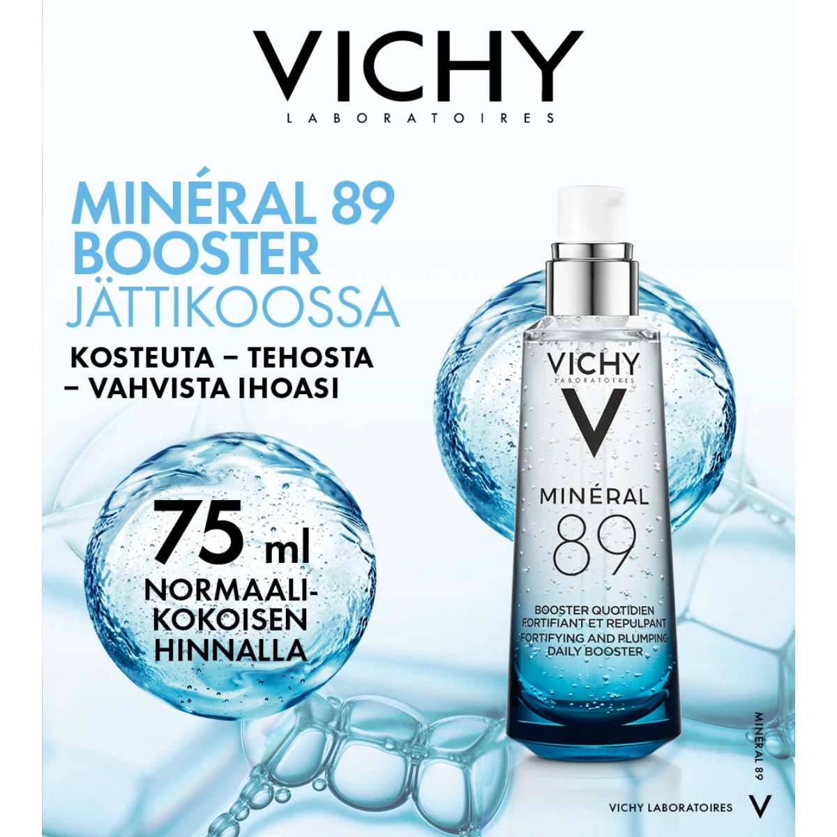 VICHY Mineral 89 tiiviste kaikille ihotyypeille, hajusteeton kampanjapakkaus 75 ml normaalikokoisen hinnalla
