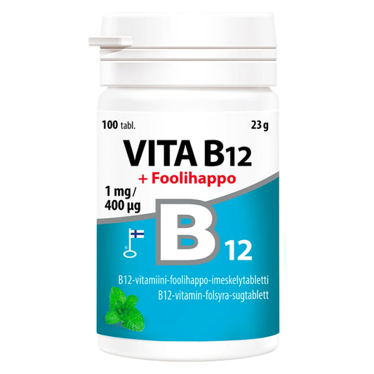 VITA B12 + foolihappo imeskelytabletti 100 tabl