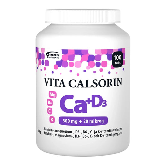 VITA Calsorin 500 mg + 20 mikrog tabletti 100 kpl monipuolinen kalsiumvalmiste