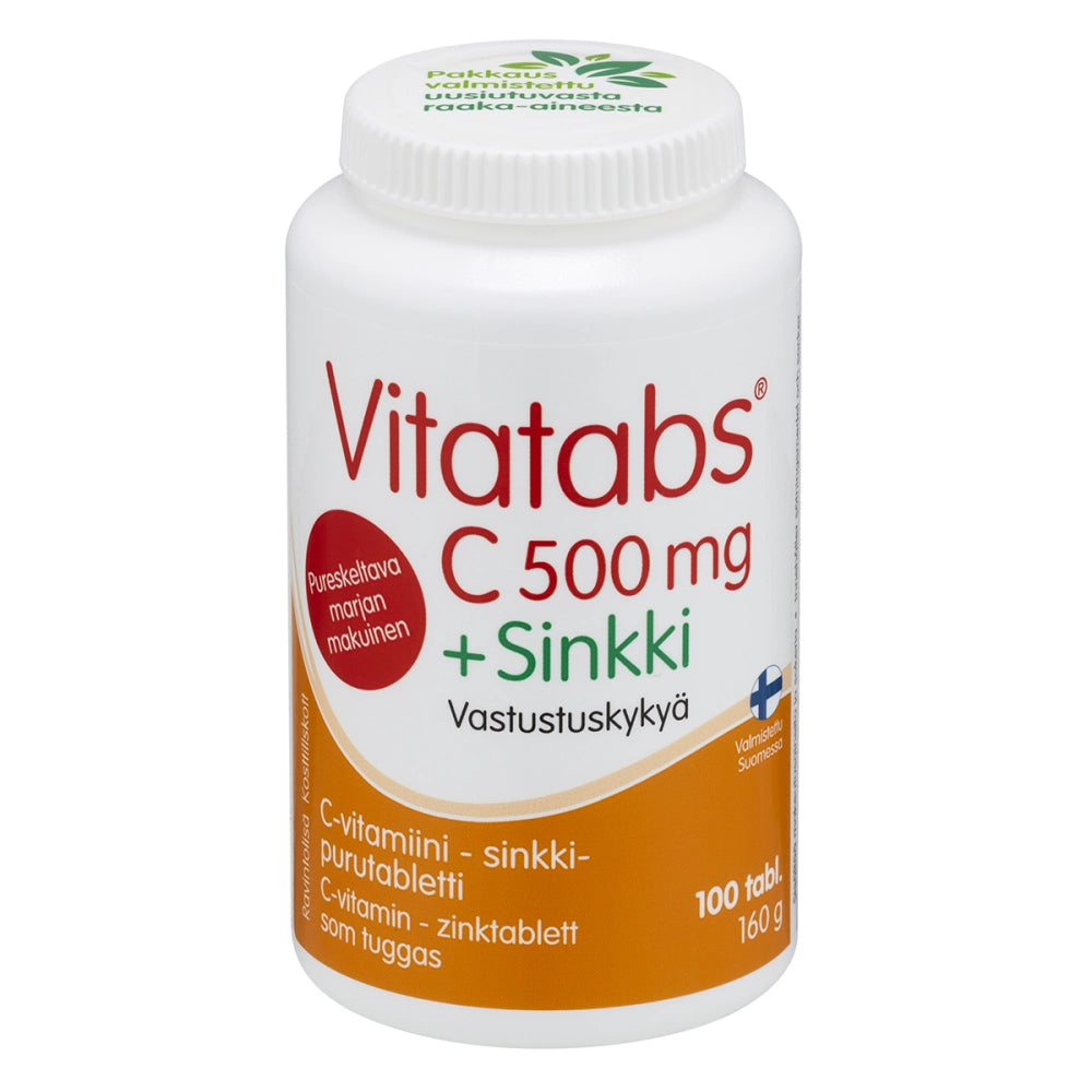 VITATABS C 500 mg + Sinkki marjanmakuinen purutabletti 100 tablettia