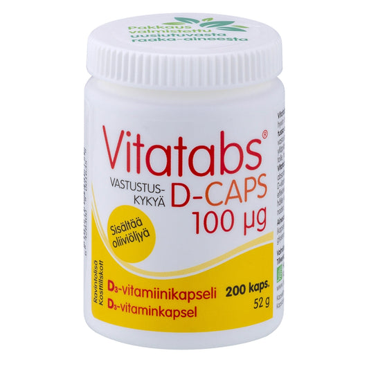 VITATABS D-Caps 100 µg oliiviöljykapseli 200 kpl