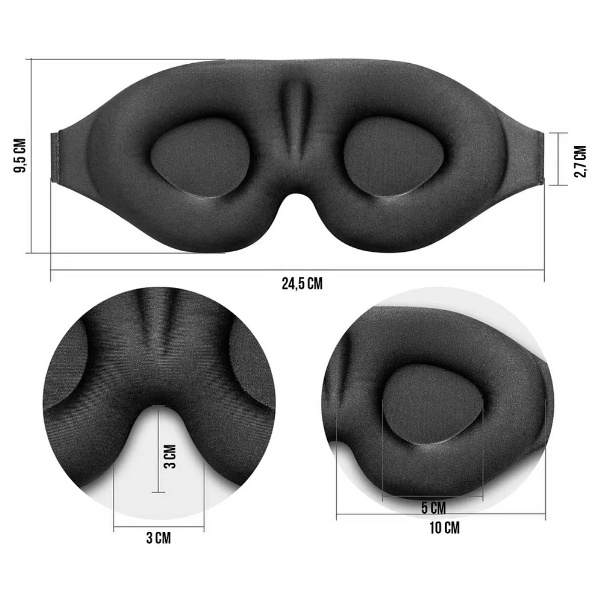 WAYA Premium 3D-unimaski musta antaa runsaasti tilaa silmien liikkua vapaasti