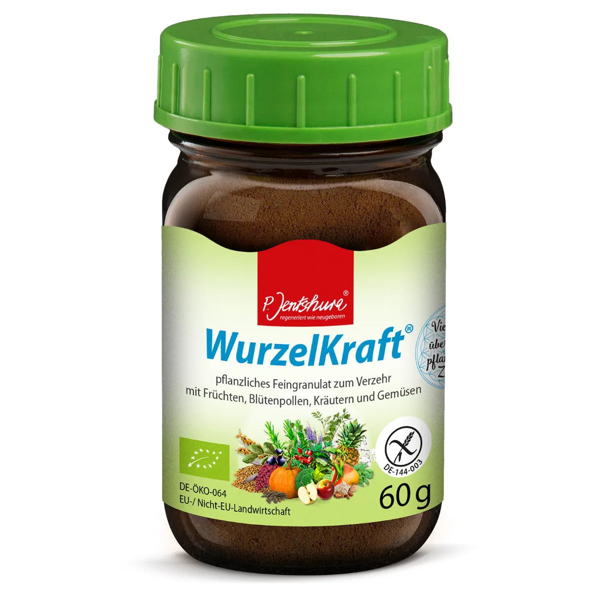 Wurzelkraft Mineraali- ja vitamiinilisä 60 g – Hedelmiä, siitepölyä, yrttejä ja vihanneksia sisältävä ravintorouhe