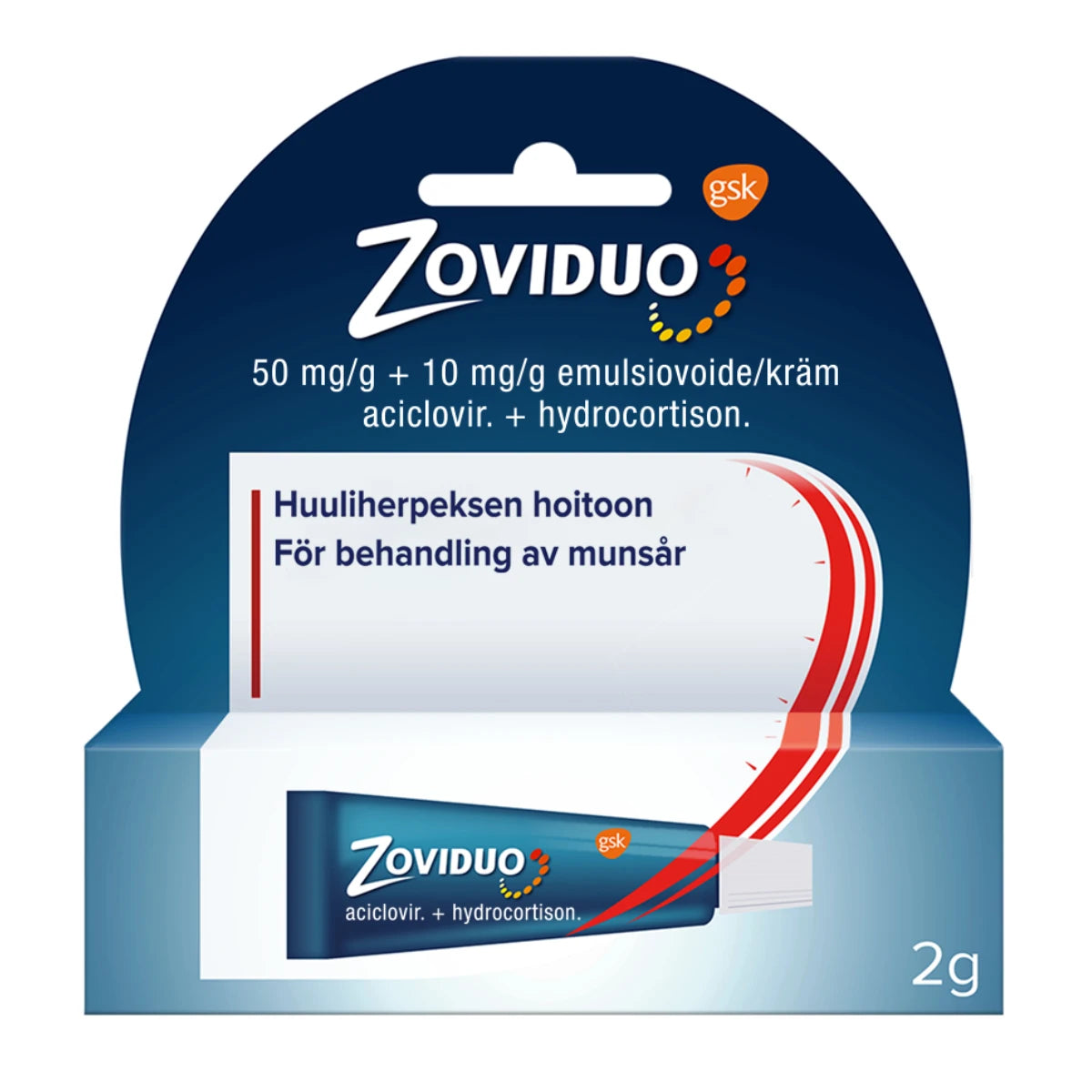 ZOVIDUO 10 mg/g/50 mg/g emulsiovoide 2 g huuliherpeksen hoitoon