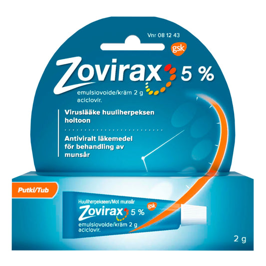 ZOVIRAX 50 mg/g emulsiovoide, tuubi 2 g viruslääke huuliherpeksen hoitoon