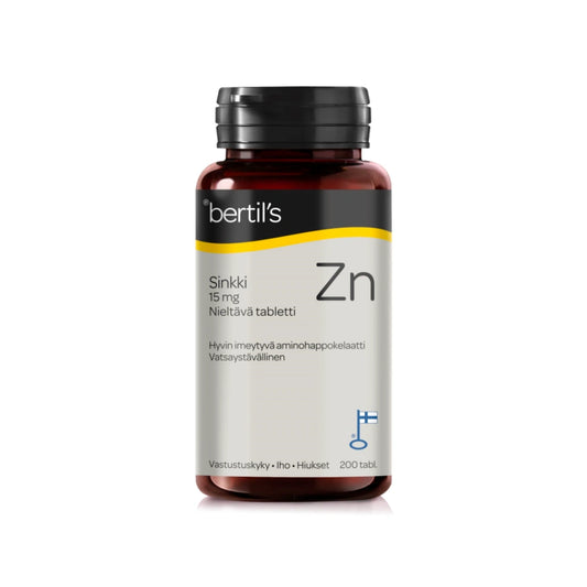 BERTILS Sinkki 15 mg tabletti 200 kpl hyvin imeytyvä aminohappokelaatti, vatsaystävällinen