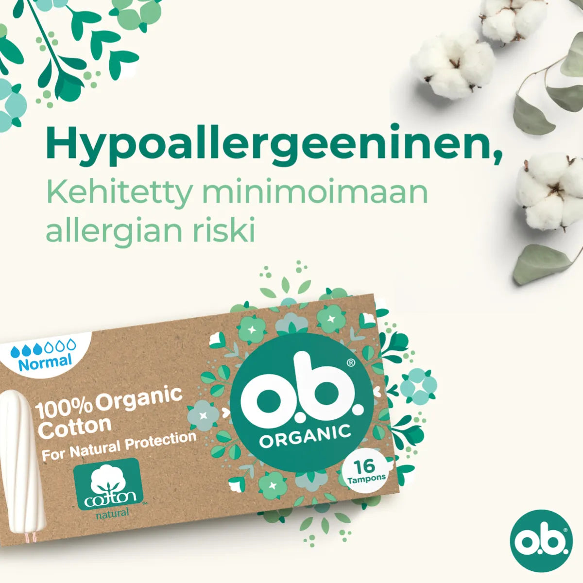 o.b. Organic Normal luomu tamponi 16 kpl