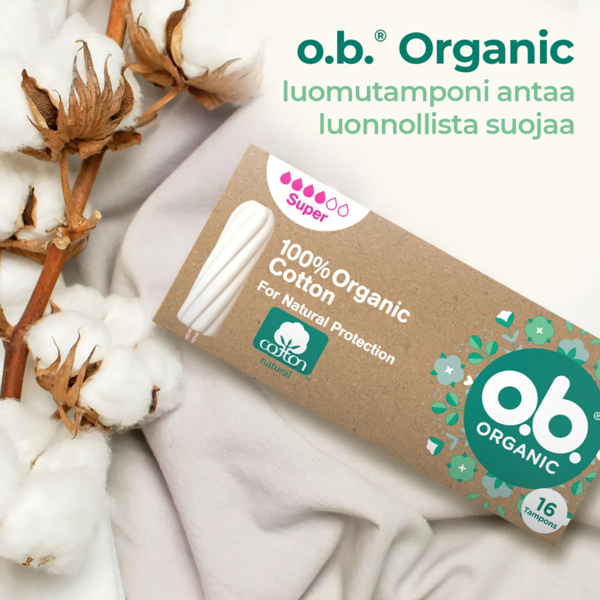 o.b. Organic Super tampon 16 kpl – luonnollista suojaa