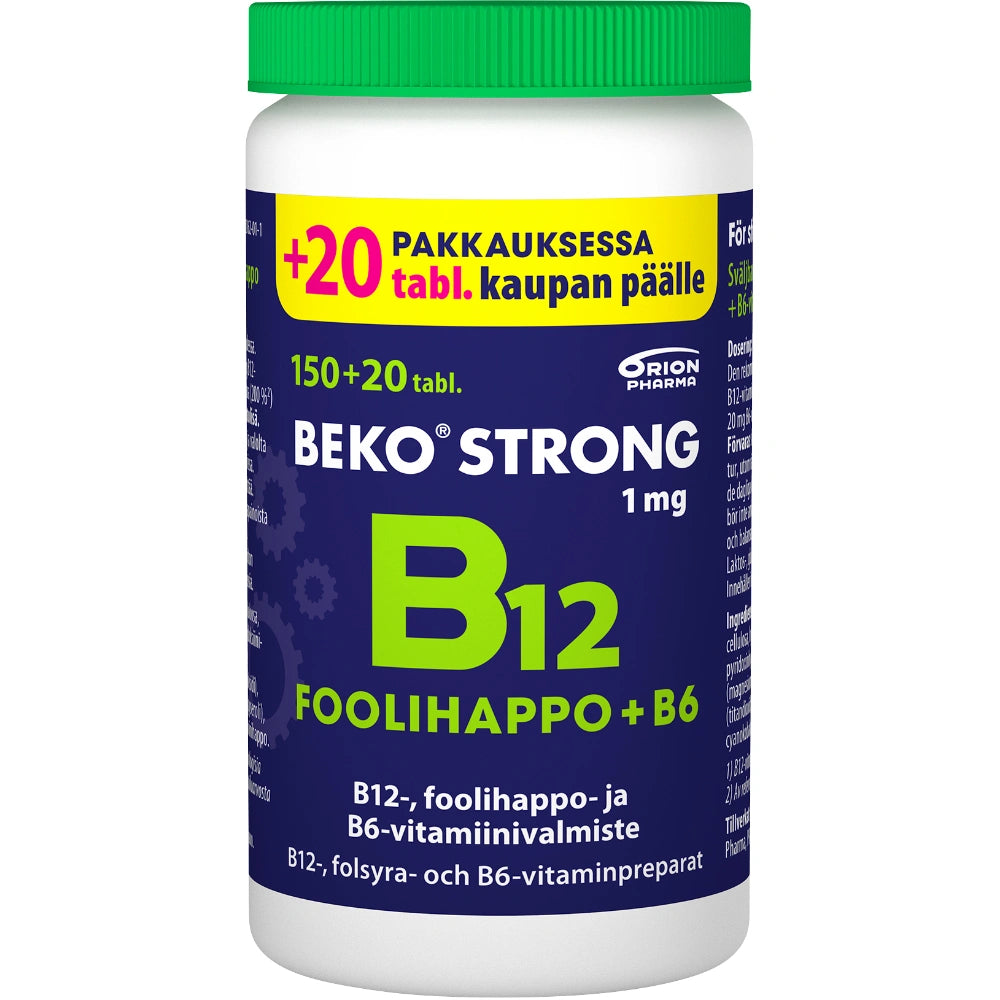 BEKO Strong B12 + foolihappo + B6 nieltävä tabletti kampanjapakkaus 150 + 20 tablettia