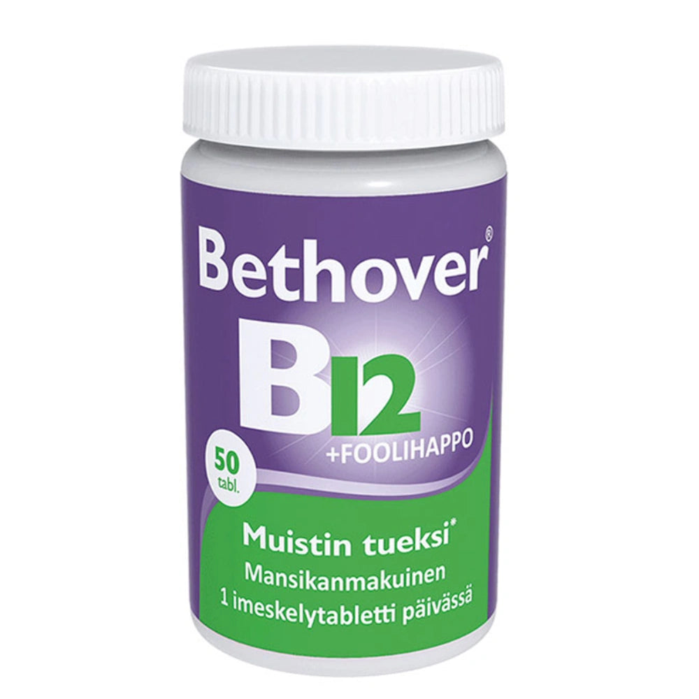BETHOVER B12-vitamiini + foolihappo mansikanmakuinen imeskelytabletti 50 tabl
