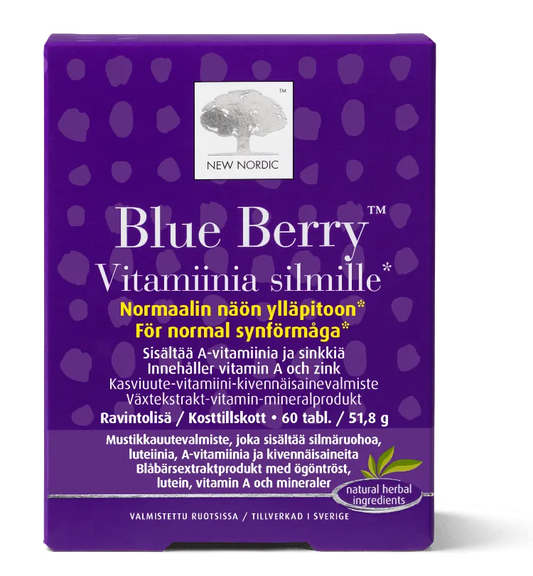 BLUE BERRY Mustikkauute ravintolisä silmien hyvinvointiin 60 tablettia