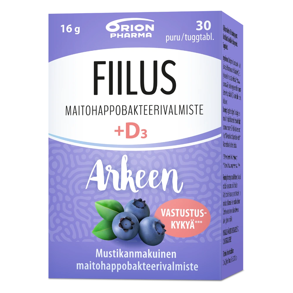 FIILUS Arkeen + D3 mustikanmakuinen maitohappobkakteerivalmiste 30 kpl