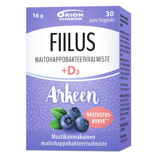 FIILUS Arkeen + D3 mustikanmakuinen maitohappobkakteerivalmiste 30 kpl