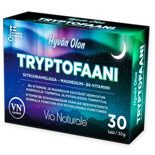 HYVÄN OLON Tryptofaani-Sitruunamelissa – Magnesium – B6-vitamiinitabletti 30 tablettia