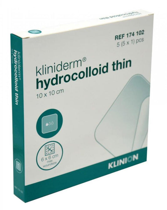 KLINION Kliniderm hydrocolloid thin 10 cm x 10 cm hydrokolloidisidos, ohut 5 kpl