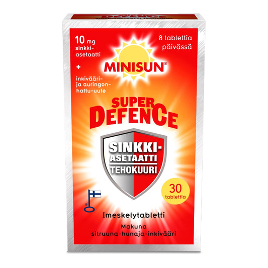 MINISUN Super Defence Sinkkiasetaatti imeskelytabletti sitruuna-hunaja-inkivääri 30 tablettia