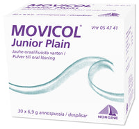 MOVICOL JUNIOR PLAIN 17,54 mg/25,1 mg/89,3 mg/6563 mg jauhe oraaliliuosta varten, annospussi 30 kappaletta