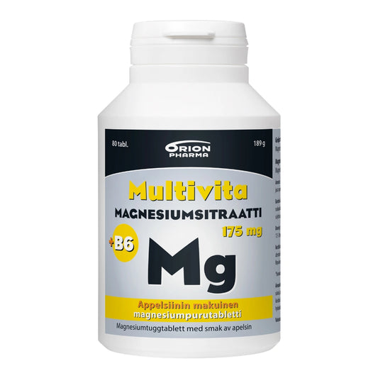MULTIVITA Magnesiumsitraatti 175 mg + B6 appelsiininmakuinen purutabletti 80 kpl