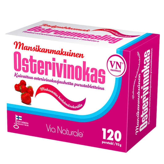 OSTERIVINOKAS Mansikanmakuinen purutabletti 120 purutablettia