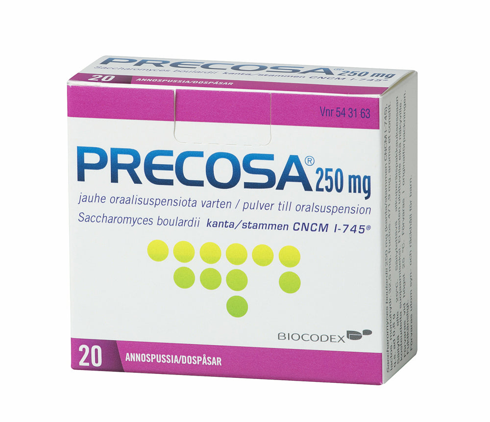 PRECOSA 250 mg jauhe oraalisuspensiota varten annospussi 20 pussia