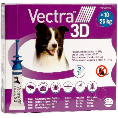 VECTRA 3D 17,4 mg/196 mg/1429 mg paikallisvaleluliuos koirille 10-25 kg 3x3,6 ML