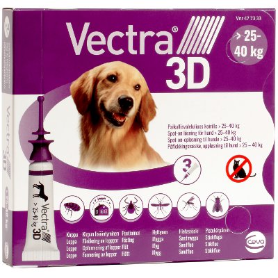 VECTRA 3D 22,7 mg/256 mg/1865 mg paikallisvaleluliuos koirille 25-40 kg 3x4,7 ML