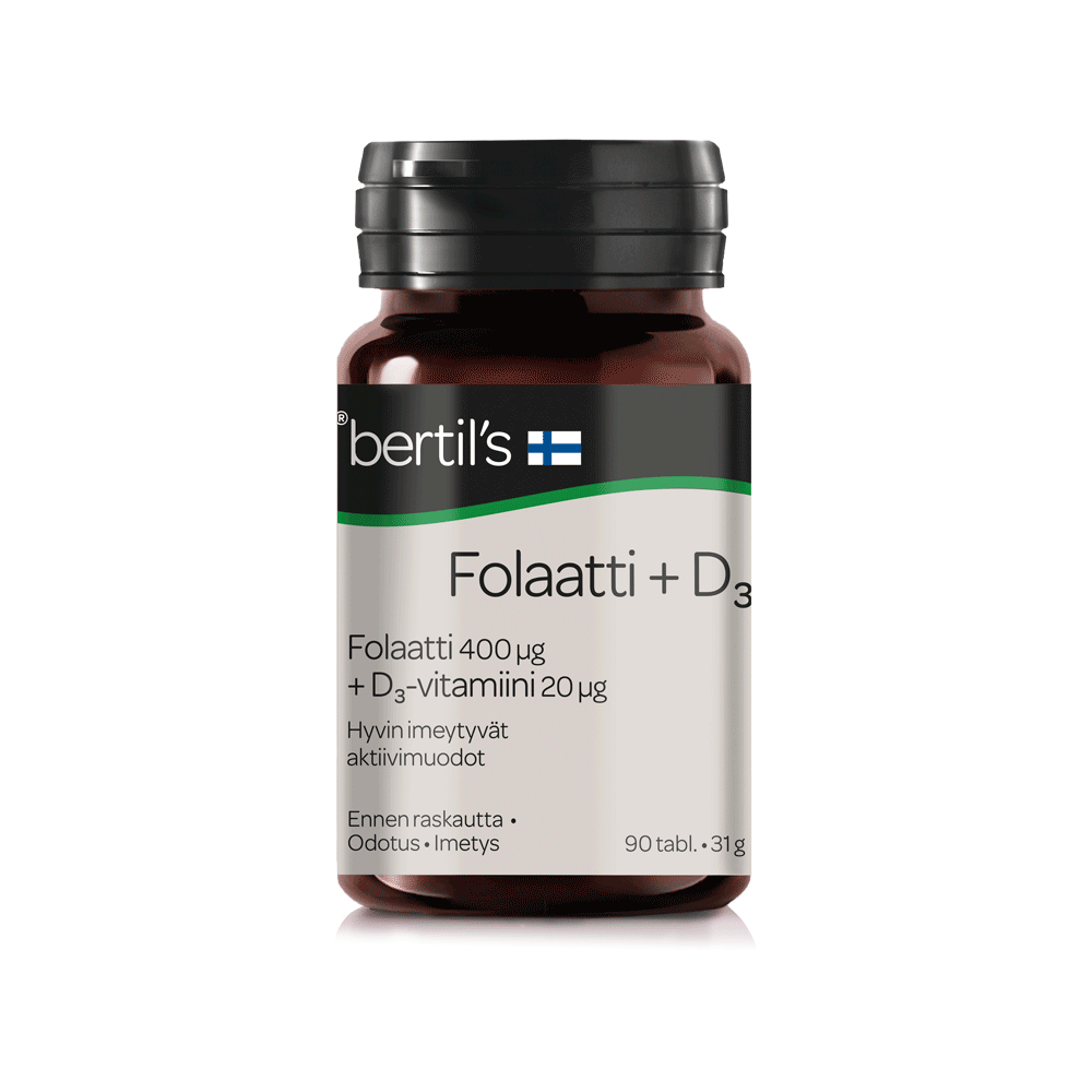 BERTILS Folaatti + D3-vitamiini tabletti 90 kpl