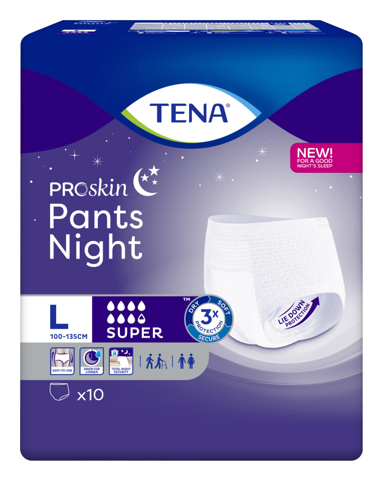 TENA PROSKIN PANTS NIGHT SUPER L 10 KPL