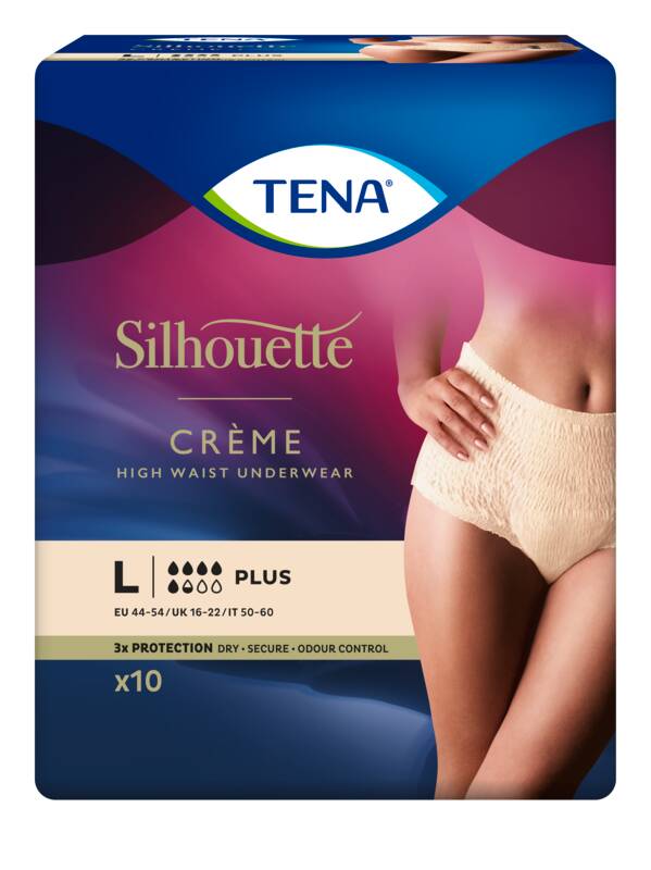 TENA Silhuette lady pants suojaavat alushousut korkealla vyötäröllä koko L 10 kpl