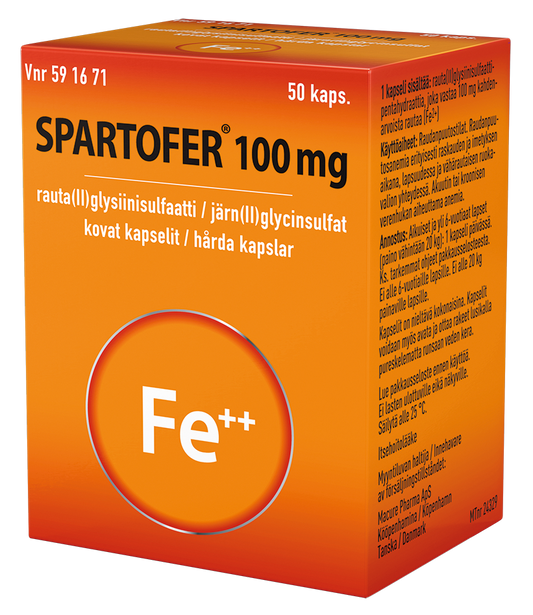 SPARTOFER 100 mg kapseli, kova 50 kapselia