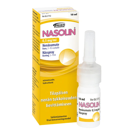 NASOLIN 0,5 mg/ml nenäsumute, liuos säilytysaineeton 5 ml