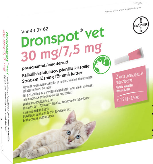 DRONSPOT VET 7,5 mg/30 mg paikallisvaleluliuos pienille kissoille 2x0,35 ml