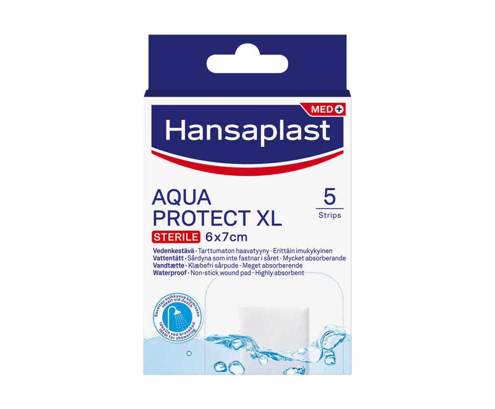 HANSAPLAST Aqua protect XL 6 cm x 7 cm vedenkestävä sidos haavoille 5 kpl