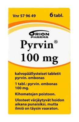 PYRVIN 100 mg tabletti, kalvopäällysteinen 6 tablettia