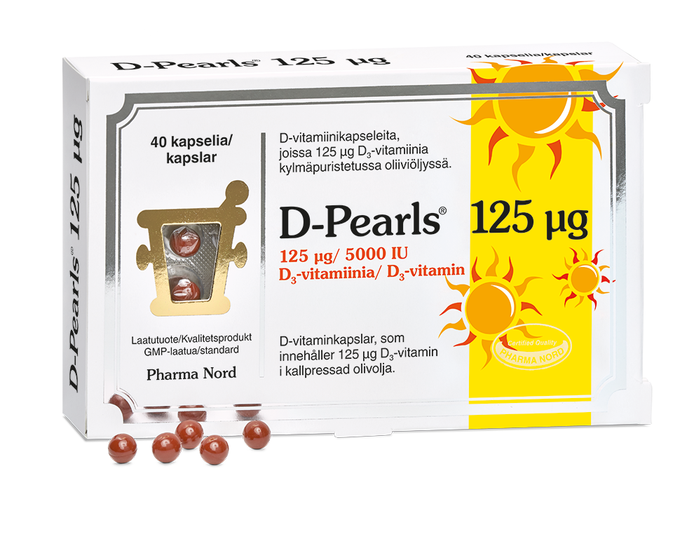 D-Pearls 125 mikrog D-vitamiinia sisältävä oliiviöljykapseli 40 kapselia