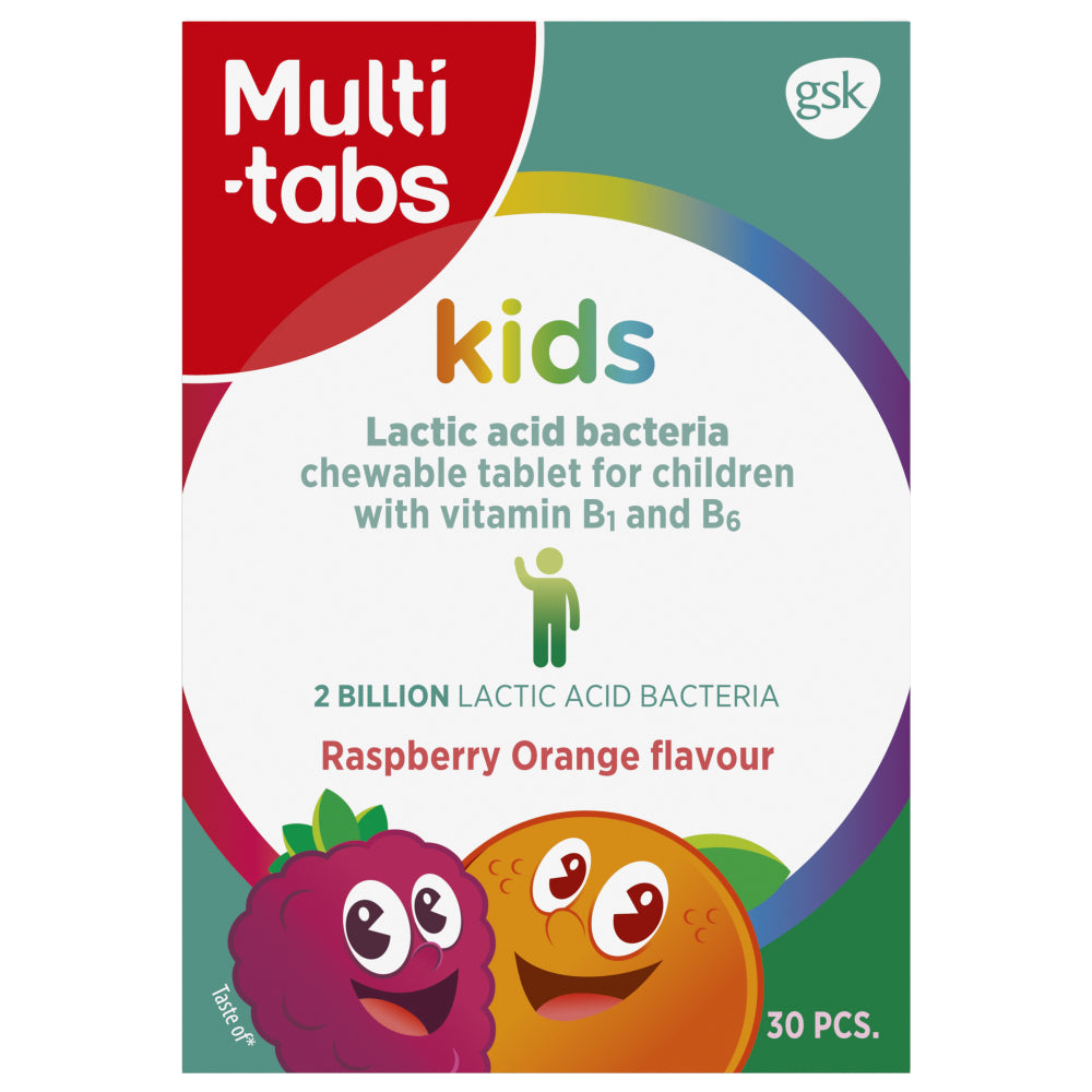 MULTI-TABS Kids maitohappobakteeri + B1- ja B6-vitamiini 30 kpl