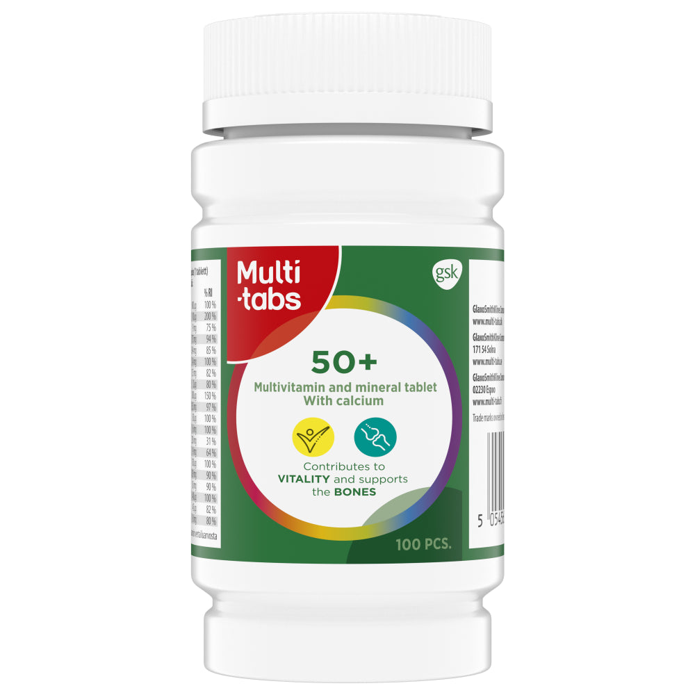 MULTI-TABS 50+ Monivitamiini + kalsium 100 kpl