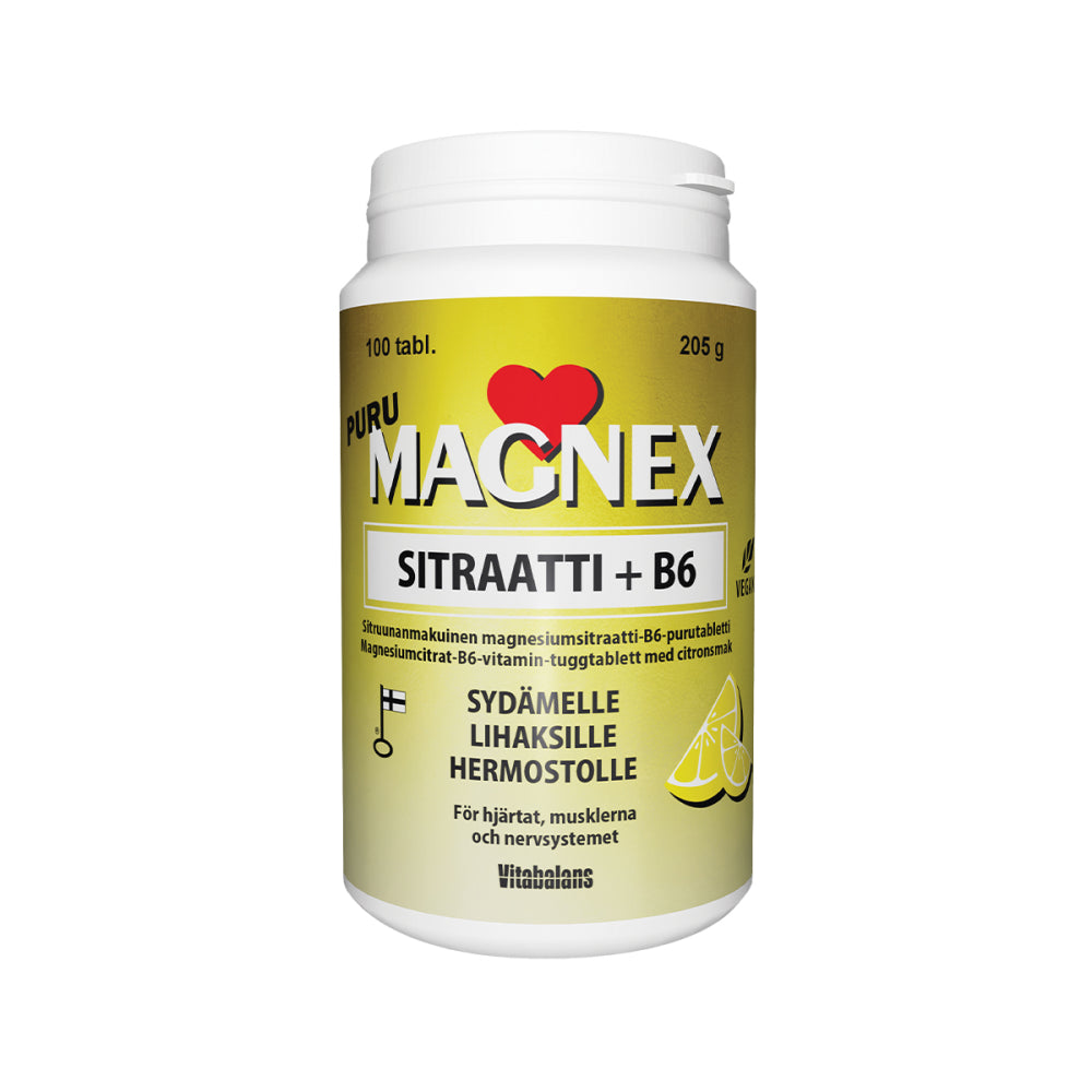 MAGNEX Sitraatti + B6-vitamiini magnesiumsitraattipurutabletti 100 kpl