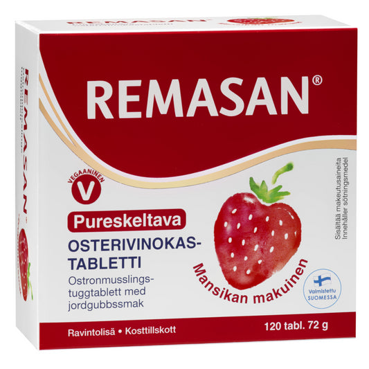 REMASAN Pureskeltava mansikan makuinen tabletti 120 tabl.