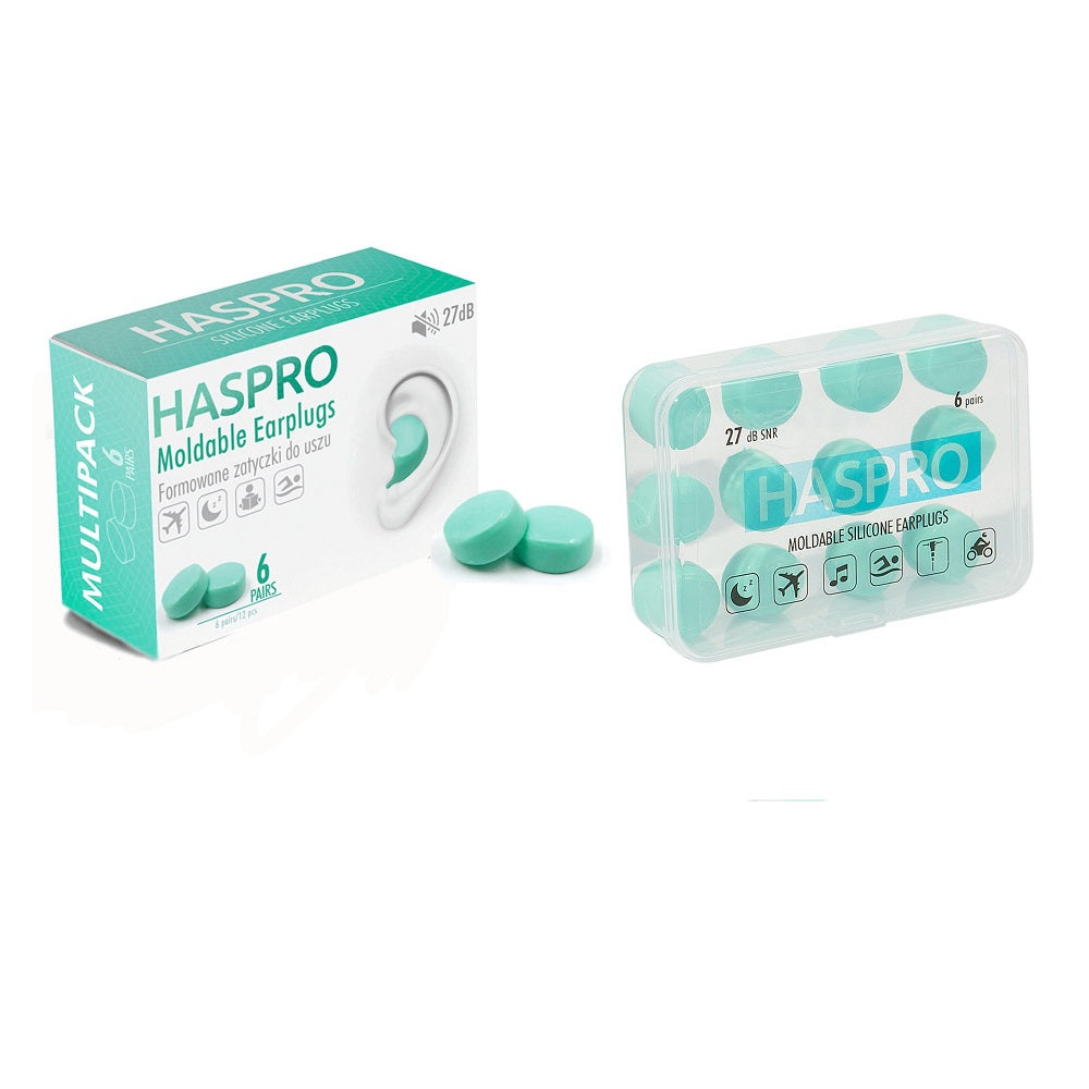 HASPRO Moldable silikonikorvatulpat suojaamaan vedeltä ja melulta 6 paria